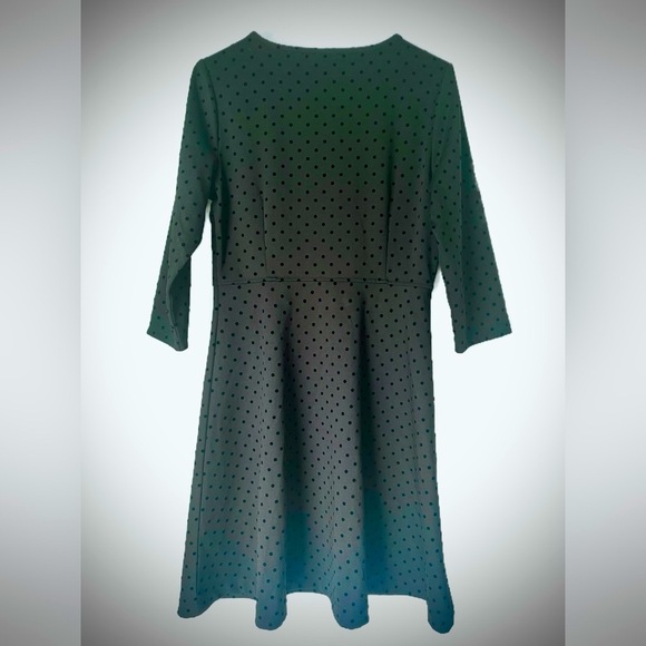 SOLD Talbots Dress Sz 8P Black Texture Dot Fit Flare 3/4 Sleeves Preppy Career - Picture 2 of 13